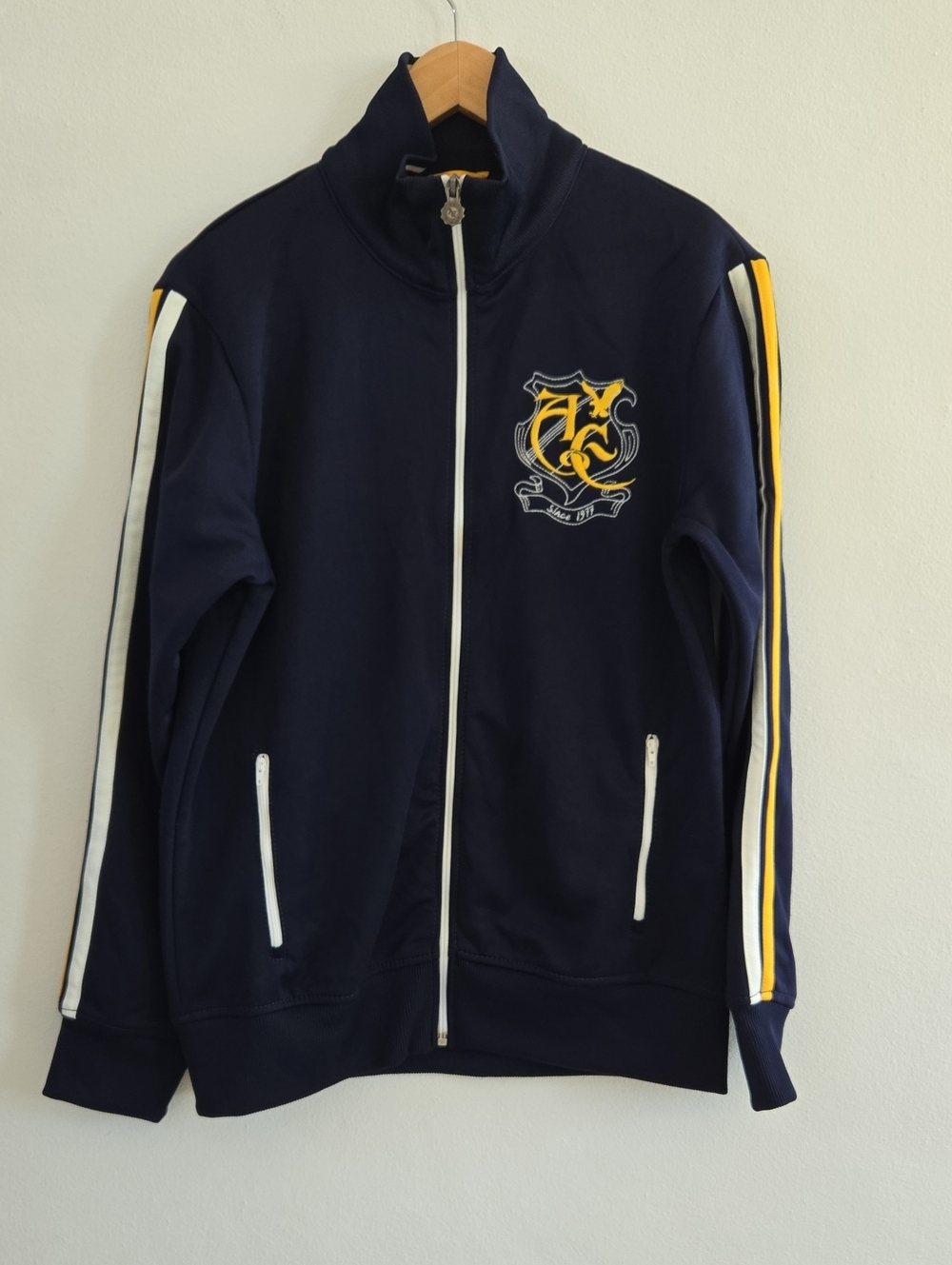 American Eagle Navy Track Y2K Jacket with Yellow & White Stripe Size S/P